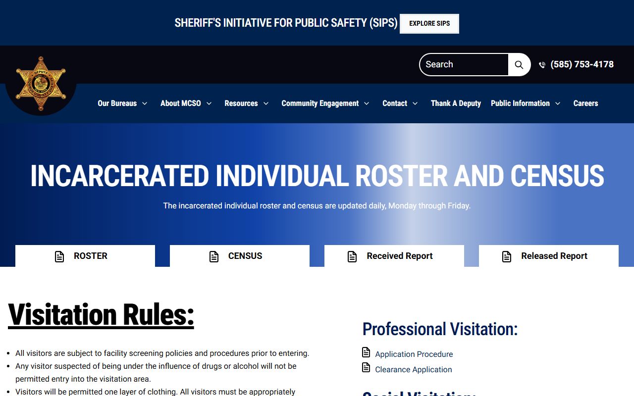 Monroe County inmate visitation money and jail information page