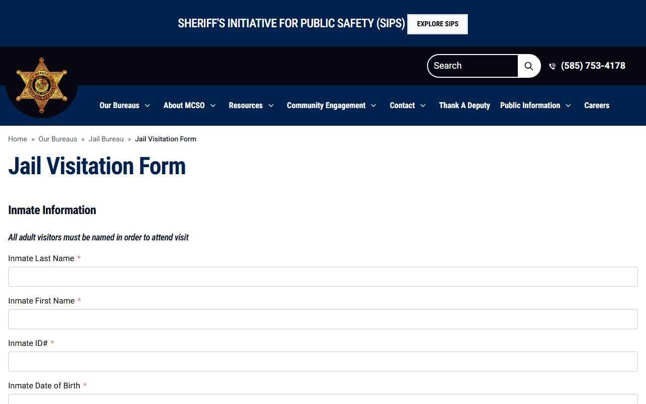 Monroe County Jail visitation request form fields